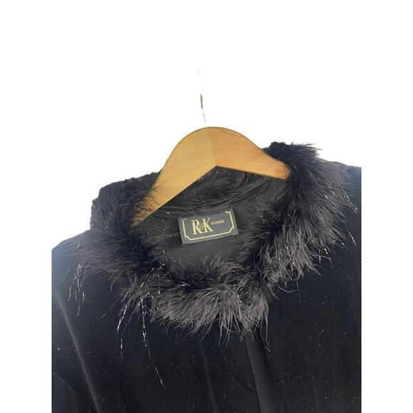 RK Evenings Black Faux Fur Collar Cuff Party Jacket Y2K Women’s Large? - Picture 2 of 9